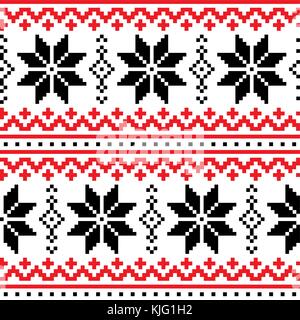 Christmas, winter vector seamless pattern with snowflakes, cross-stitch repetitive design, Scandinavian greeting card Stock Vector