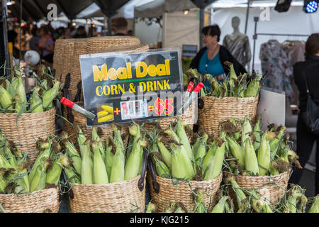 The Rocks markets in Sydney stall selling Corn on the Cob meal deal,Sydney,Australia Stock Photo