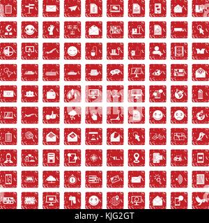 100 mail icons set grunge red Stock Vector