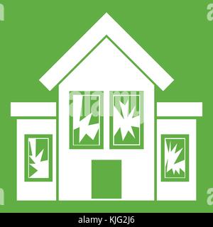 House with broken windows icon green Stock Vector