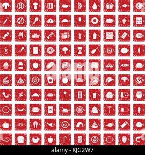 100 meal icons set grunge red Stock Vector