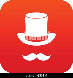 Magic black hat and mustache icon digital red Stock Vector