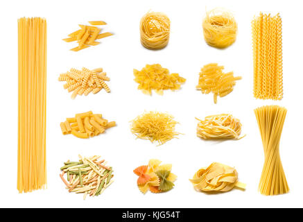 Big collection of italian pasta portion isolated on white background Stock Photo
