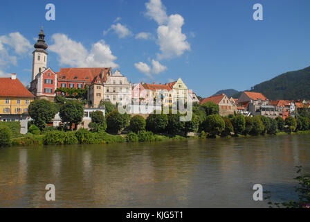 View of old town Frohnleiten and the river Mur in Styria, Austria Stock Photo