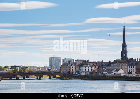 Lenticular altocumulus clouds over the coastal town of Ayr in Scotland, UK. Stock Photo