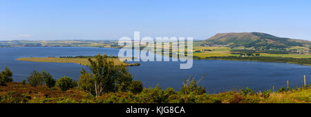 Panoramic view across Loch Leven to the Lomond Hills from the slopes of Benarty Hill, Perth and Kinross, Scotland Stock Photo