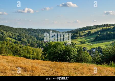 Rural summer landscape. A village in a beautiful Jurassic valley in Poland. Stock Photo