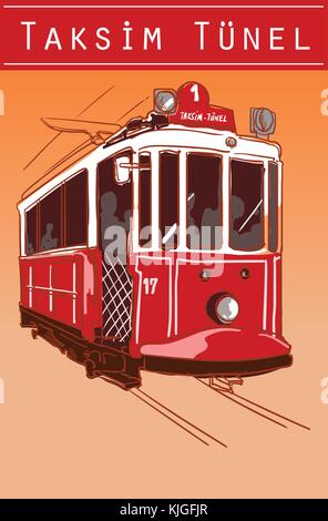 Traditional turkish public tram icon in cartoon style Stock Vector