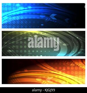 Abstract banners set with image of speed motion blur over dark background. Science, futuristic, energy technology concept for web banner template or b Stock Vector