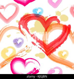 Seamless backround with hearts in watercolor style. Vector illustration. Stock Vector