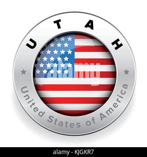 Utah Usa flag badge button Stock Vector