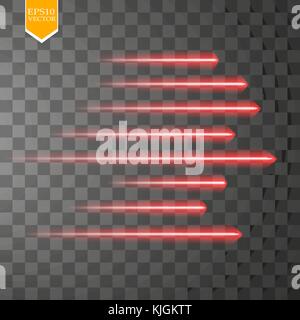 Speed glow red lines isolated. Set of motion signs. Vector illustration. Stock Vector