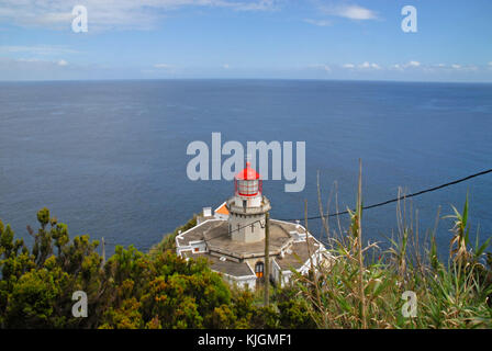 Lighthouse Farol da Ponta do Arnel near Nordeste, Sao Miguel, Azores, Portugal Stock Photo