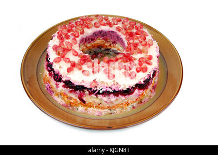 traditional salad  herring dressed layered with vegetables- Selyodka pod shuboy Stock Photo