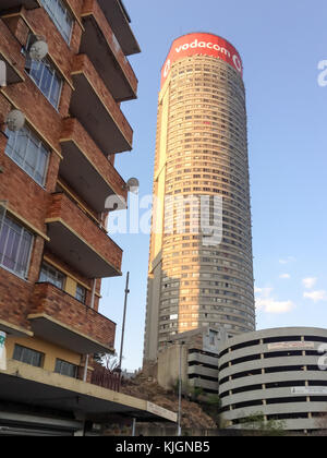 Johannesburg, South Africa - September 12, 2012: Ponte City Building at sunset. Ponte City is a famous skyscraper in the Hillbrow neighbourhood of Joh Stock Photo