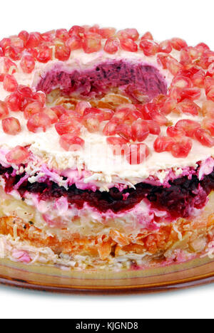 traditional salad  herring dressed layered with vegetables- Selyodka pod shuboy Stock Photo