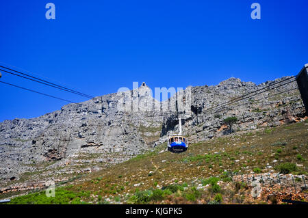 Cape Town, South Africa - March 25, 2012: Gondola climbing up Table Mountain in Cape Town, South Africa. Stock Photo