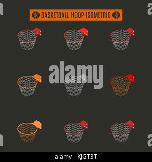 Set of basketball rings with a basket. Element for the design of playgrounds and sports objects. Flat 3d isometric style, vector illustration. Stock Vector