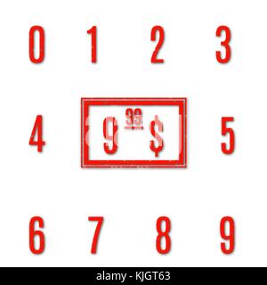 Set grunge numbers from zero to nine for price tags, isolated on white background, vector illustration. Stock Vector