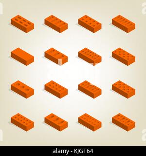Set of bricks of different shapes, top view. Elements of the design of building materials. Flat 3d isometric style, vector illustration. Stock Vector