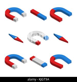Set of different magnets isolated on white background. Flat 3d isometric style, vector illustration. Stock Vector