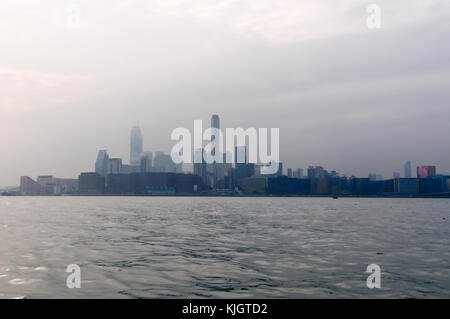 Hong Kong - May 21, 2008: Panoramic view of the Hong Kong harbor from Causeway Bay. Stock Photo