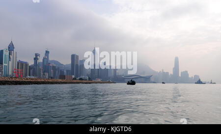 Hong Kong - May 21, 2008: Panoramic view of the Hong Kong harbor from Causeway Bay. Stock Photo