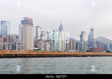 Hong Kong - May 21, 2008: Panoramic view of the Hong Kong harbor from Causeway Bay. Stock Photo