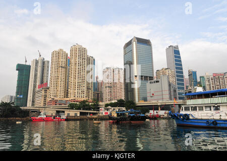 Hong Kong - May 21, 2008: Panoramic view of the Hong Kong harbor from Causeway Bay. Stock Photo