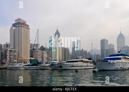 Hong Kong - May 21, 2008: Panoramic view of the Hong Kong harbor from Causeway Bay. Stock Photo