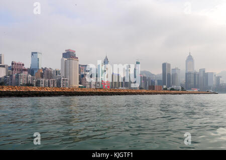 Hong Kong - May 21, 2008: Panoramic view of the Hong Kong harbor from Causeway Bay. Stock Photo