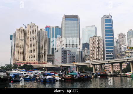 Hong Kong - May 21, 2008: Panoramic view of the Hong Kong harbor from Causeway Bay. Stock Photo