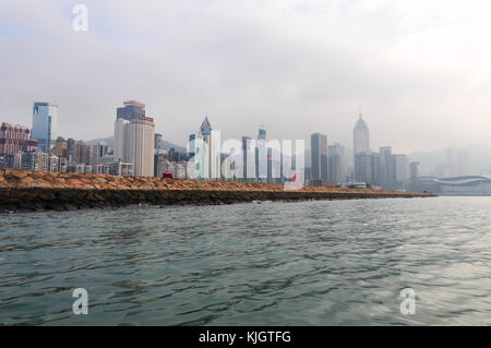 Hong Kong - May 21, 2008: Panoramic view of the Hong Kong harbor from Causeway Bay. Stock Photo