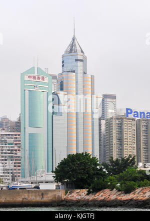 Hong Kong - May 21, 2008: Panoramic view of the Hong Kong harbor from Causeway Bay. Stock Photo