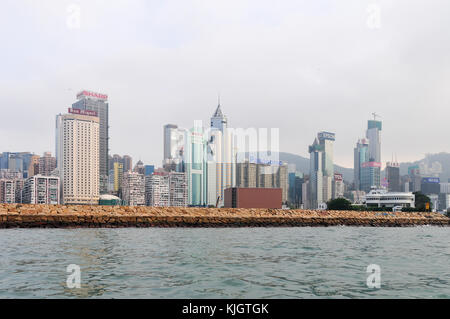 Hong Kong - May 21, 2008: Panoramic view of the Hong Kong harbor from Causeway Bay. Stock Photo