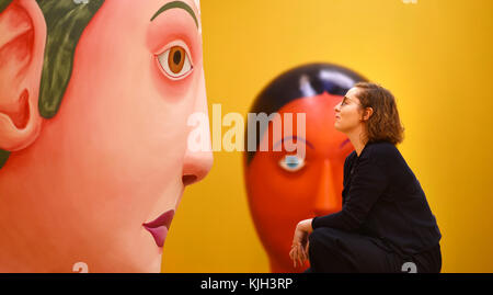 Oxford, UK. 24th Nov, 2017. Nicolas Party: Speakers at Modern Art Oxford. Exhibition Curator Stephanie Straines with the exhibits before the opening. Picture by Credit: Richard Cave/Alamy Live News Stock Photo