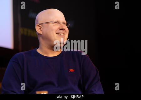 Hay Festival Winter Weekend - November 2017 - Comedian and actor Matt Lucas on stage talking about his life and his new autobiography Little Me -  Credit: Steven May/Alamy Live News Stock Photo