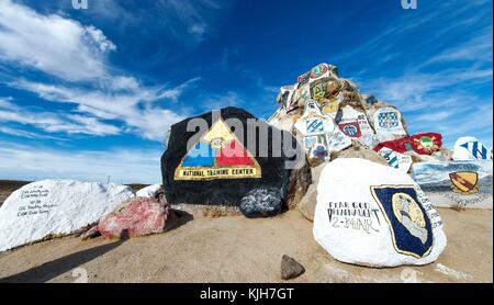 Fort Irwin, California, USA. 24th Nov, 2017. It has become a tradition for American military units who've trained in the art of war at Fort Irwin to paint their unit insignias on boulders before departing this Mojave Desert National Training Center. Credit: Brian Cahn/ZUMA Wire/Alamy Live News Stock Photo