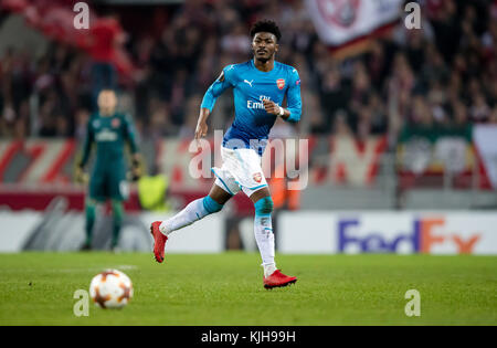 Cologne, Germany. 23rd Nov, 2017. Arsenal's Ainsley Maitland-Niles in action during the UEFA Europa League soccer match between 1. FC Cologne and FC Arsenal London at the Rheinenergiestadion in Cologne, Germany, 23 November 2017. - NO WIRE SERVICE - Credit: Thomas Eisenhuth/dpa-Zentralbild/ZB/dpa/Alamy Live News Stock Photo