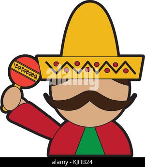 cartoon mexican man holding maraca with a sombrero and poncho Stock ...