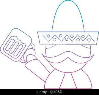 man with sombrero holding beer mexico culture icon image  Stock Vector