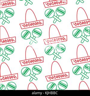 mexican hat and maracas instrument culture seamless pattern image Stock Vector
