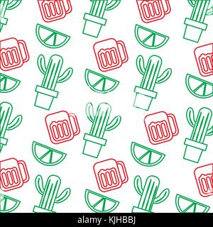mexican pot cactus drink and lime seamless pattern image Stock Vector