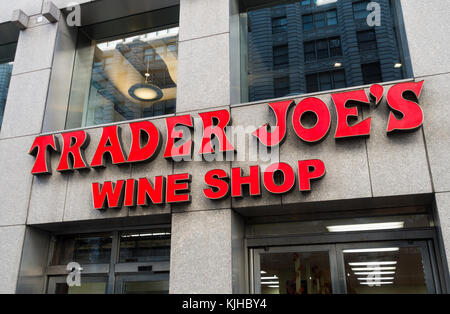 Entrance to Trader Joe's Wine Shop in NYC Stock Photo