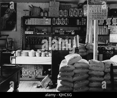 Black and white photograph of the interior of a general store by Walker Evans, American photographer best known for his work for the Farm Security Administration documenting the effects of the Great Depression, Moundville, Alabama, 1936. From the New York Public Library. Stock Photo