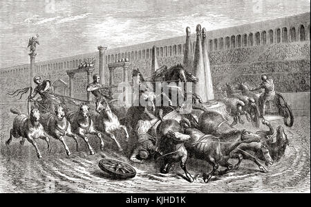 Ancient Rome.  A chariot race in the circus.  From Ward and Lock's Illustrated History of the World, published c.1882. Stock Photo