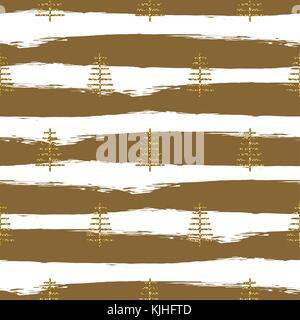 Brushstrokes and trees gold glitter paint seamless vector pattern. Stock Vector