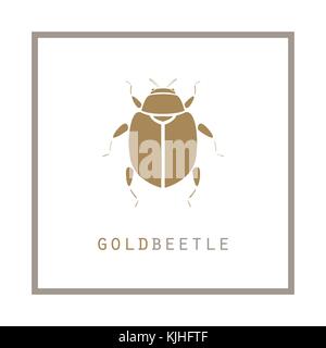 Gold beetle in a frame vector illustration emblem. Stock Vector