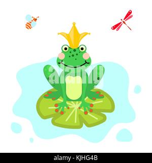 Frog prince cartoon green clip-art isolated vector. Stock Vector