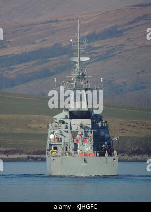 NaPaOc Apa (P121), an Amazonas-class corvette of the Brazilian Navy, off Greenock on the Firth of Clyde. Stock Photo